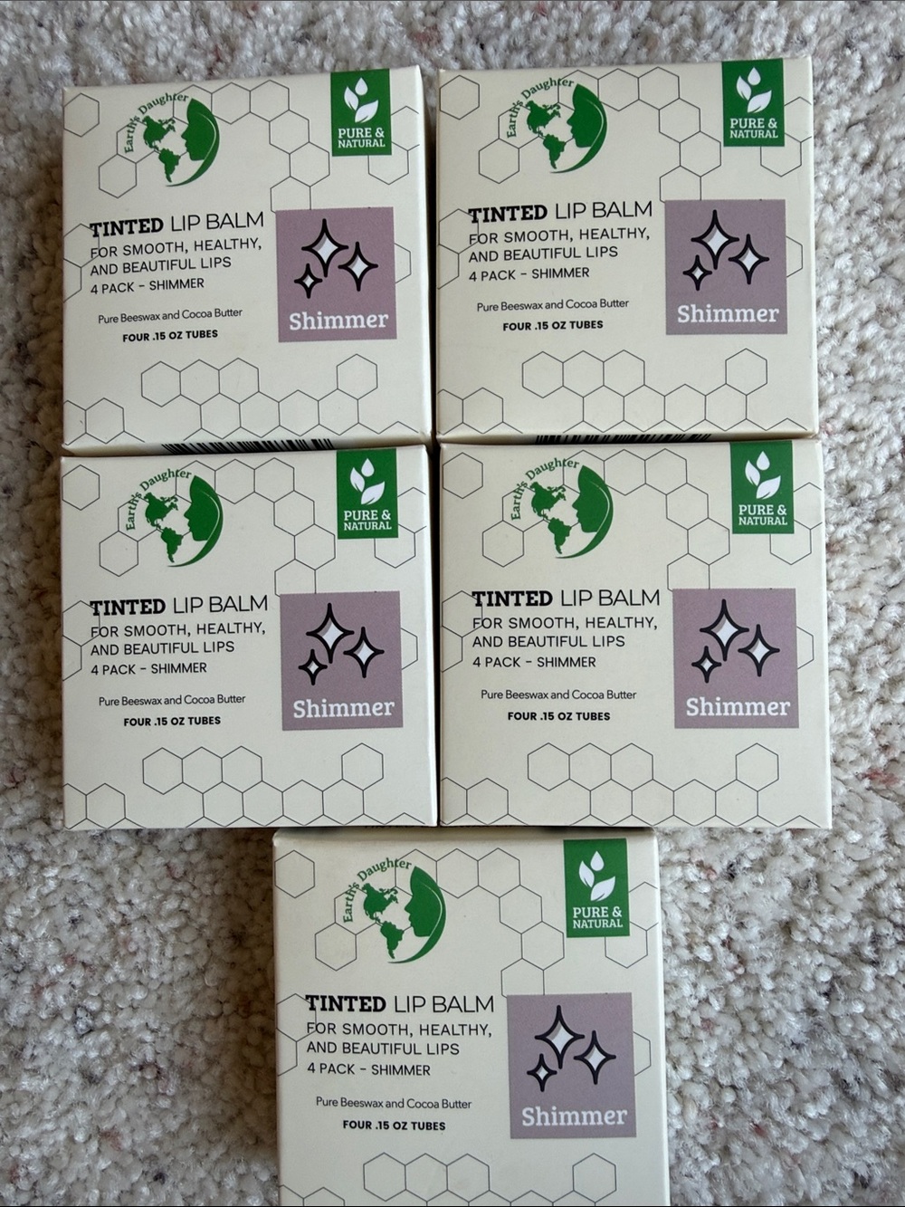 🆕EARTH’S DAUGHTER Bundle of 5 4-packs of Shimmer Tint Lip Balm